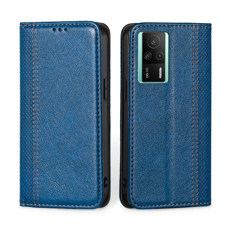 For Xiaomi Redmi K60E Grid Texture Magnetic Flip Leather Phone Case