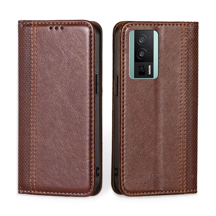 For Xiaomi Redmi K60 / K60 Pro Grid Texture Magnetic Flip Leather Phone Case