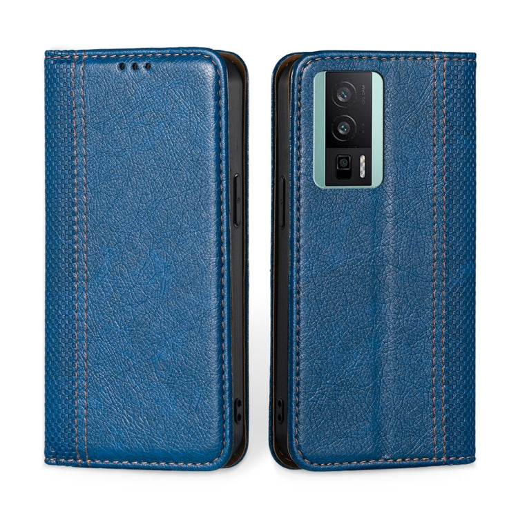 For Xiaomi Redmi K60 / K60 Pro Grid Texture Magnetic Flip Leather Phone Case