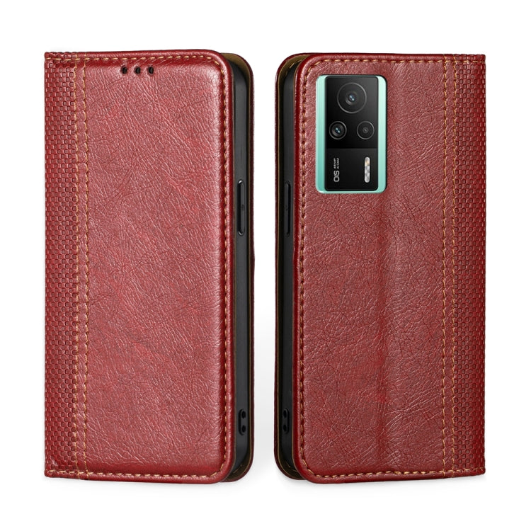 For Xiaomi Redmi K60 / K60 Pro Grid Texture Magnetic Flip Leather Phone Case