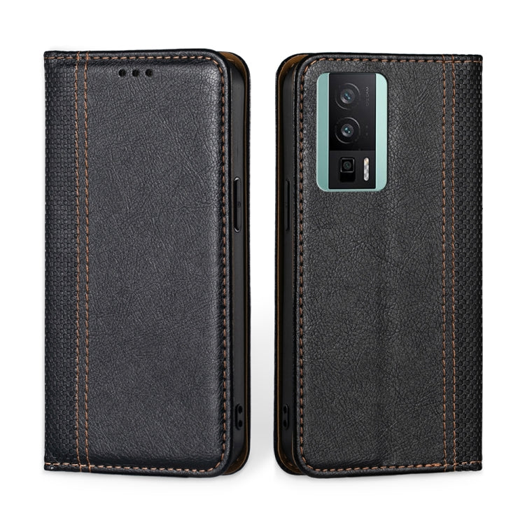 For Xiaomi Redmi K60 / K60 Pro Grid Texture Magnetic Flip Leather Phone Case