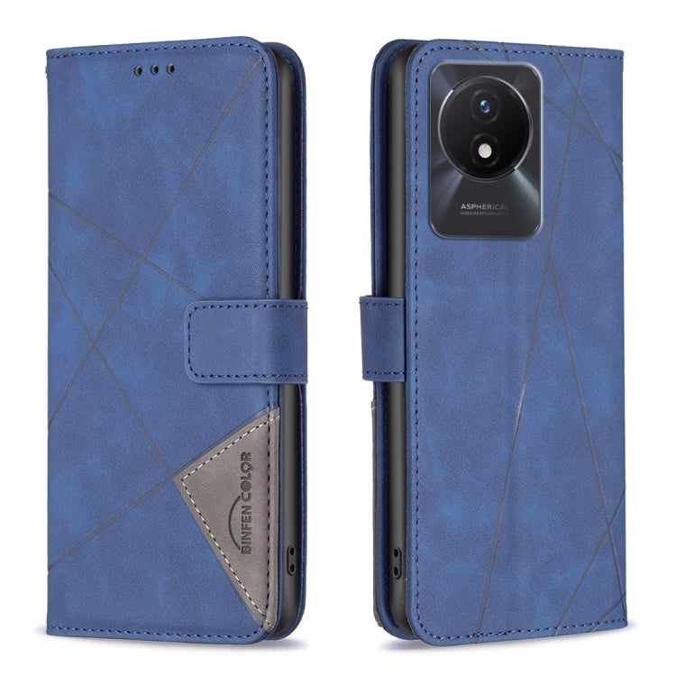 For vivo Y02 4G Magnetic Buckle Rhombus Texture Leather Phone Case