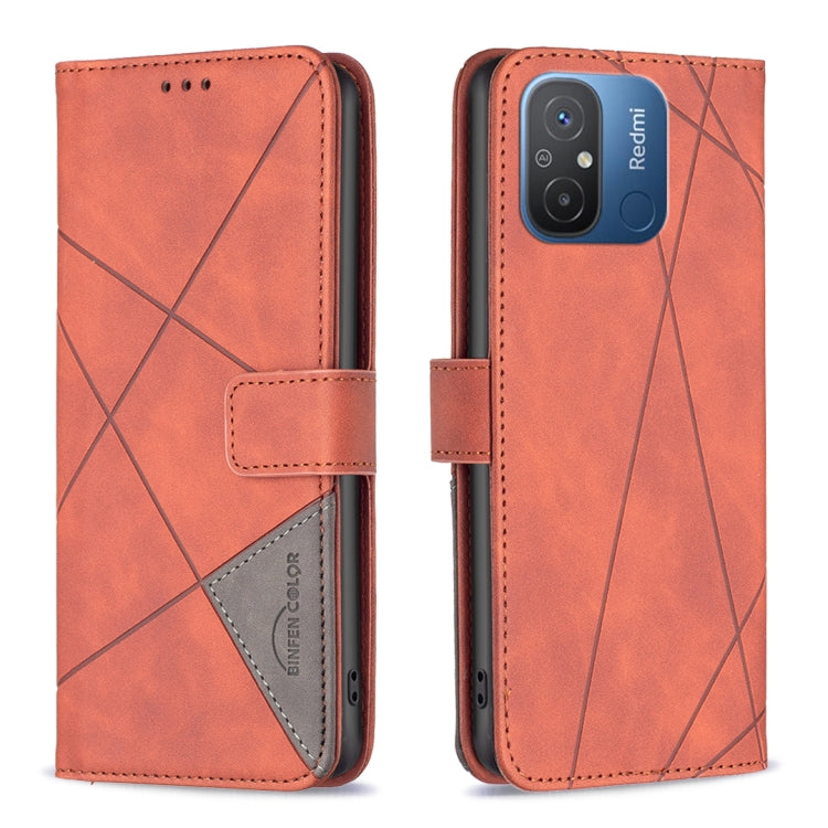 For Xiaomi Redmi 12C Magnetic Buckle Rhombus Texture Leather Phone Case