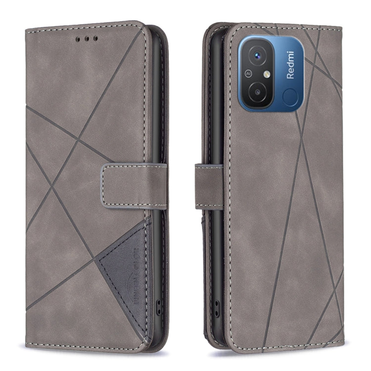 For Xiaomi Redmi 12C Magnetic Buckle Rhombus Texture Leather Phone Case