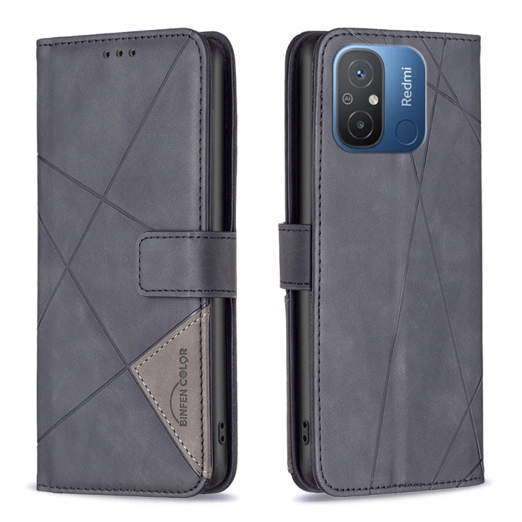 For Xiaomi Redmi 12C Magnetic Buckle Rhombus Texture Leather Phone Case