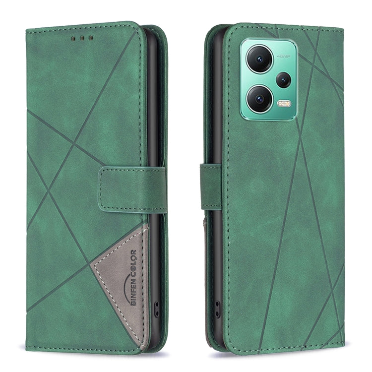 For Xiaomi Redmi Note 12 Global Magnetic Buckle Rhombus Texture Leather Phone Case