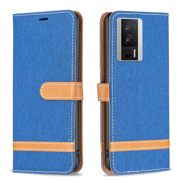 For Xiaomi Redmi K60 / K60 Pro Color Block Denim Texture Leather Phone Case