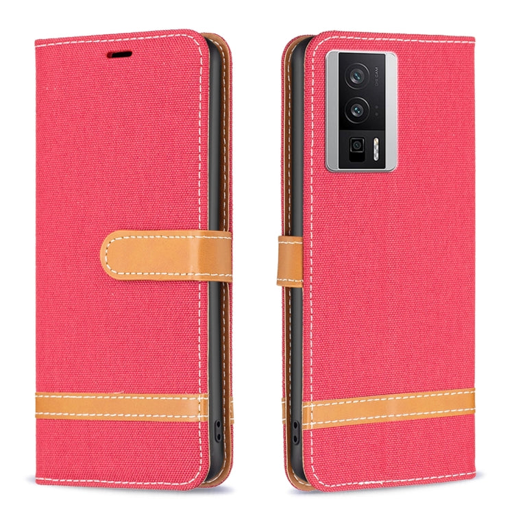 For Xiaomi Redmi K60 / K60 Pro Color Block Denim Texture Leather Phone Case