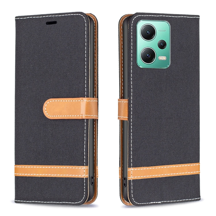 For Xiaomi Redmi Note 12 Global Color Block Denim Texture Leather Phone Case