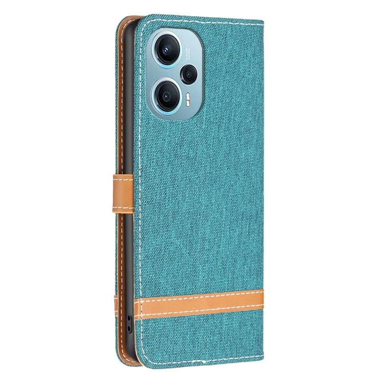 For Xiaomi Poco F5 5G / Redmi Note 12 Turbo Color Block Denim Texture Leather Phone Case