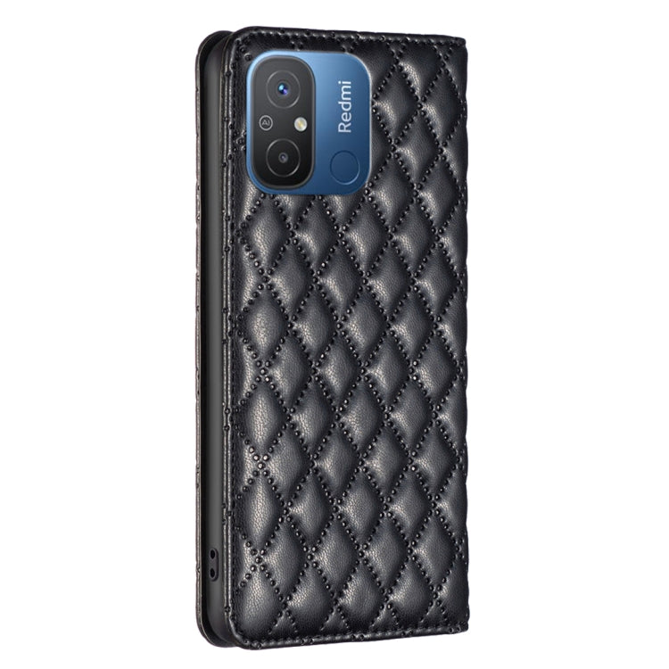 For Xiaomi Redmi 12C Diamond Lattice Magnetic Leather Flip Phone Case