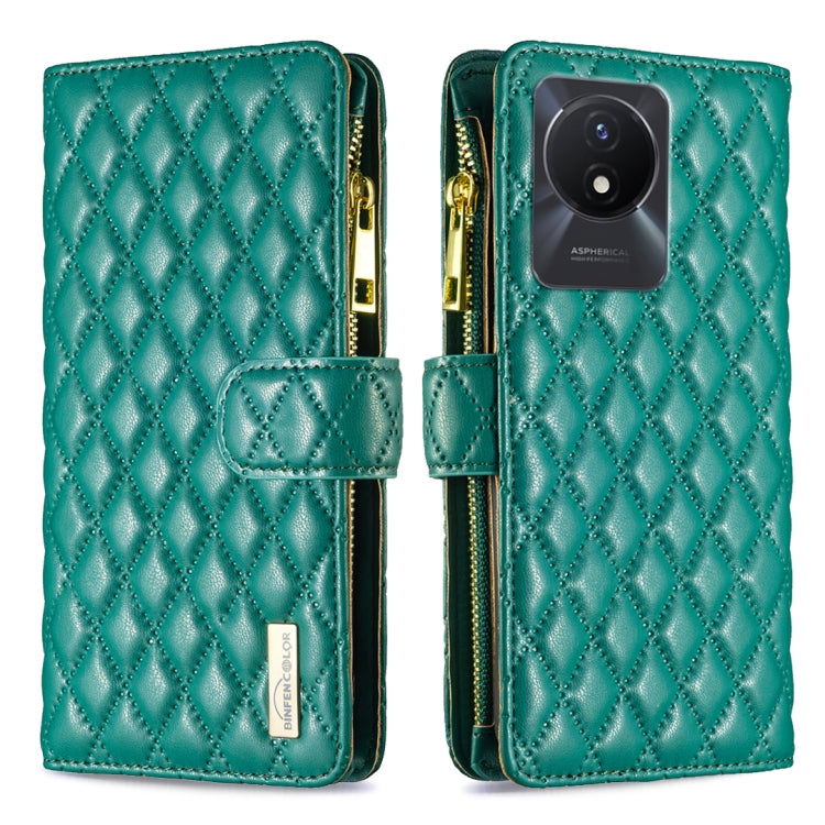 For vivo Y02 4G Diamond Lattice Zipper Wallet Leather Flip Phone Case