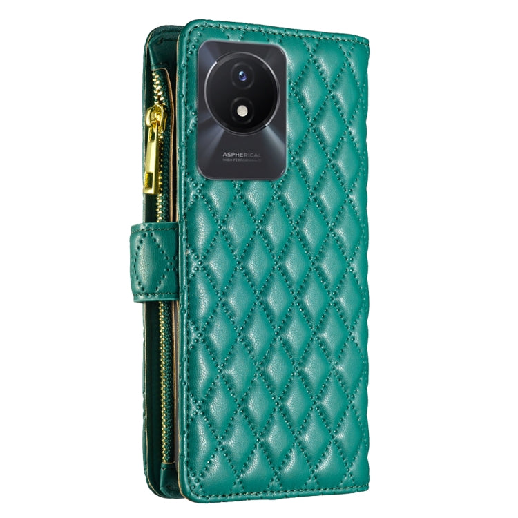 For vivo Y02 4G Diamond Lattice Zipper Wallet Leather Flip Phone Case