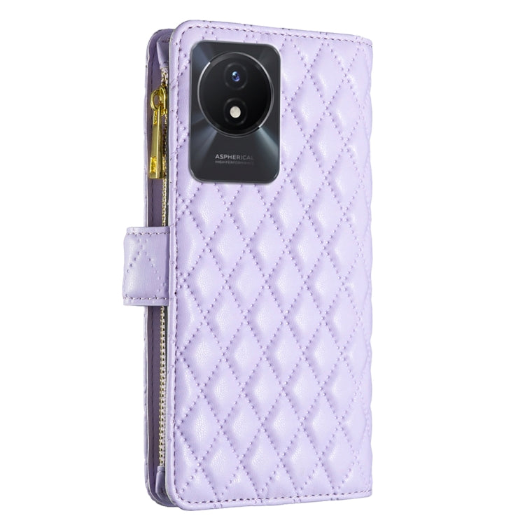 For vivo Y02 4G Diamond Lattice Zipper Wallet Leather Flip Phone Case