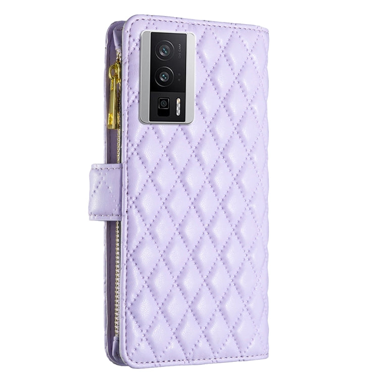 For Xiaomi Redmi K60 / K60 Pro Diamond Lattice Zipper Wallet Leather Flip Phone Case
