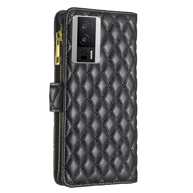 For Xiaomi Redmi K60 / K60 Pro Diamond Lattice Zipper Wallet Leather Flip Phone Case
