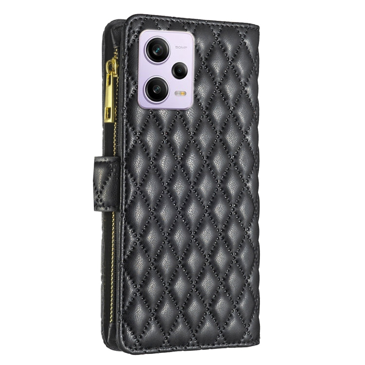For Xiaomi Redmi Note 12 Pro+ Global Diamond Lattice Zipper Wallet Leather Flip Phone Case