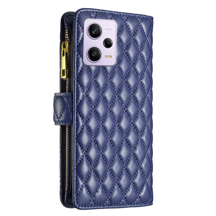 For Xiaomi Redmi Note 12 Pro 5G Global Diamond Lattice Zipper Wallet Leather Flip Phone Case