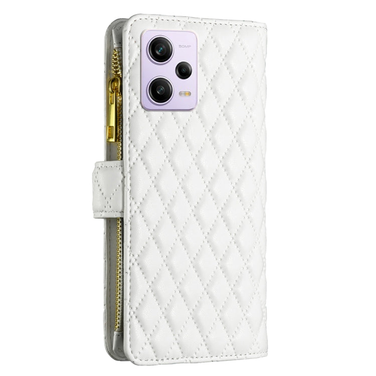 For Xiaomi Redmi Note 12 Pro 5G Global Diamond Lattice Zipper Wallet Leather Flip Phone Case