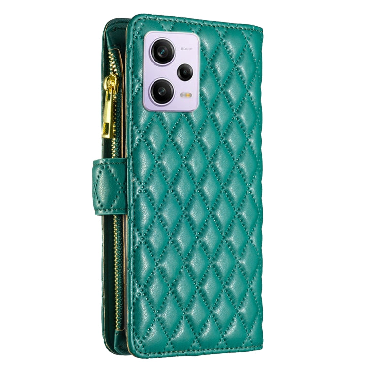 For Xiaomi Redmi Note 12 Pro 5G Global Diamond Lattice Zipper Wallet Leather Flip Phone Case