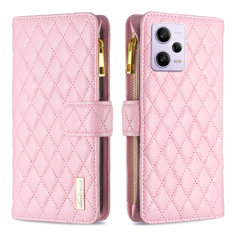 For Xiaomi Redmi Note 12 Pro 5G Global Diamond Lattice Zipper Wallet Leather Flip Phone Case