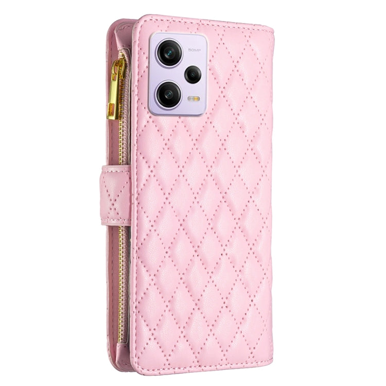 For Xiaomi Redmi Note 12 Pro 5G Global Diamond Lattice Zipper Wallet Leather Flip Phone Case