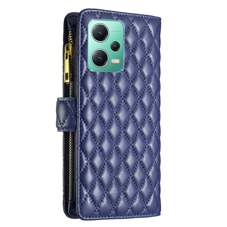 For Xiaomi Redmi Note 12 Global Diamond Lattice Zipper Wallet Leather Flip Phone Case