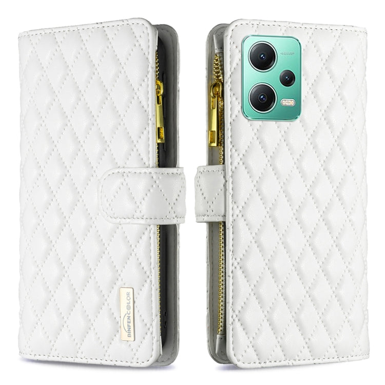 For Xiaomi Redmi Note 12 Global Diamond Lattice Zipper Wallet Leather Flip Phone Case