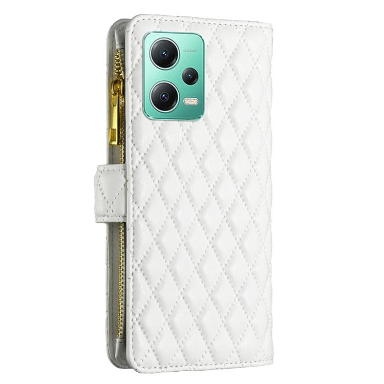 For Xiaomi Redmi Note 12 Global Diamond Lattice Zipper Wallet Leather Flip Phone Case