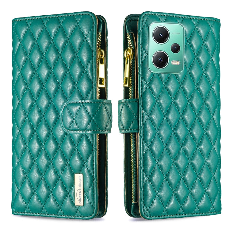 For Xiaomi Redmi Note 12 Global Diamond Lattice Zipper Wallet Leather Flip Phone Case
