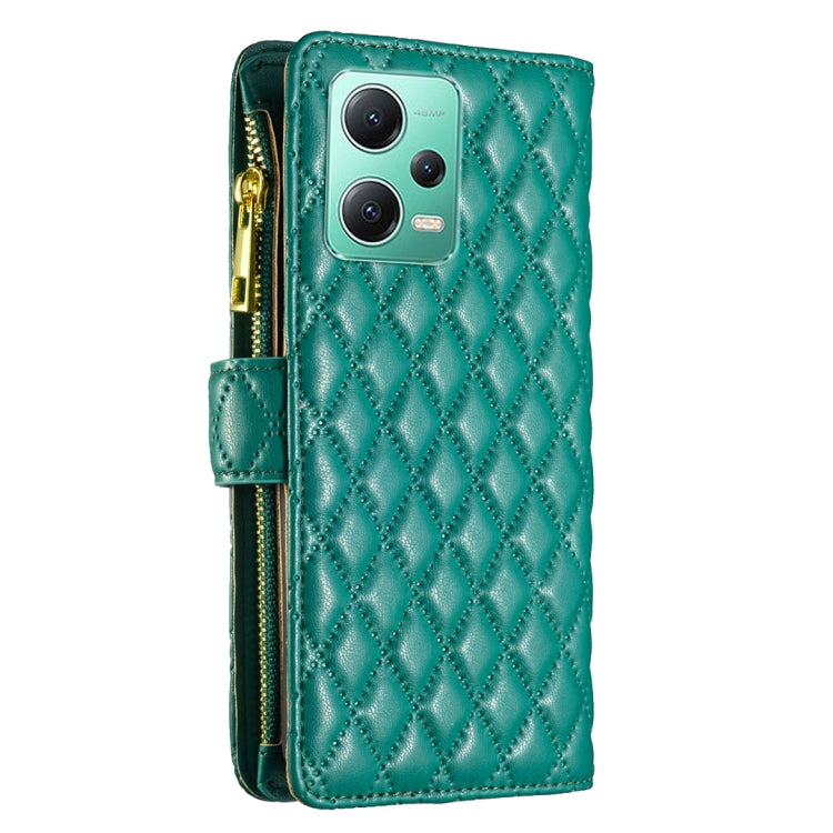 For Xiaomi Redmi Note 12 Global Diamond Lattice Zipper Wallet Leather Flip Phone Case