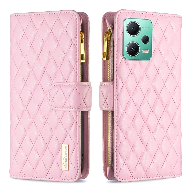 For Xiaomi Redmi Note 12 Global Diamond Lattice Zipper Wallet Leather Flip Phone Case