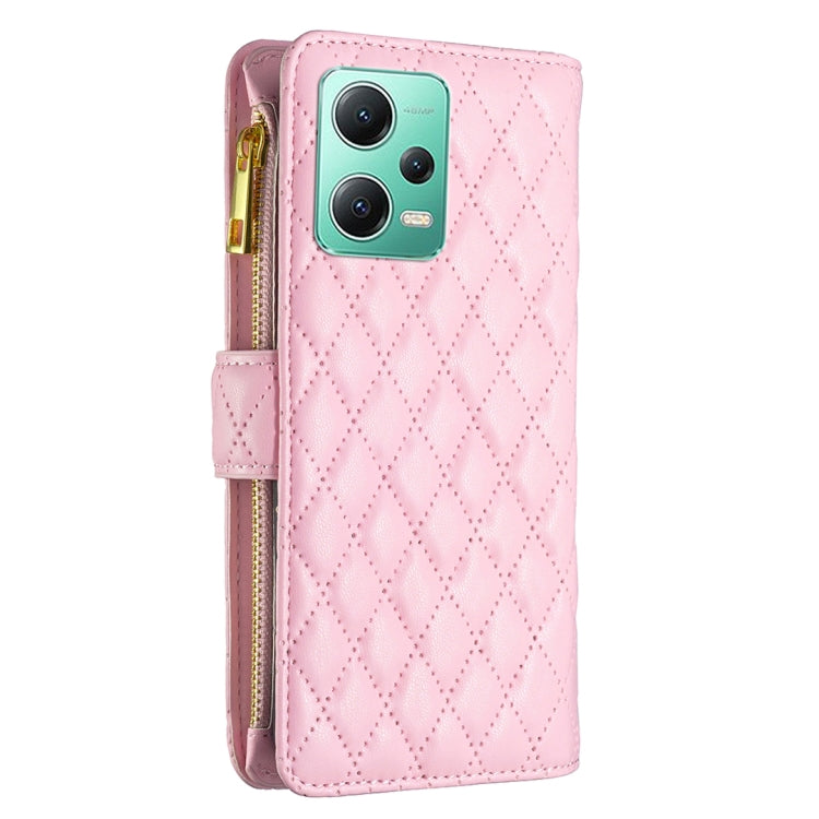 For Xiaomi Redmi Note 12 Global Diamond Lattice Zipper Wallet Leather Flip Phone Case