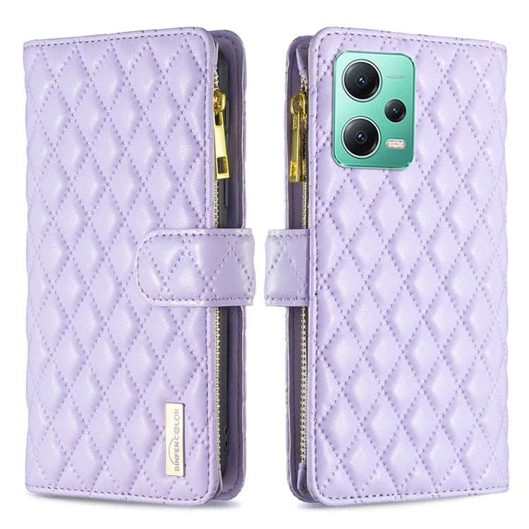 For Xiaomi Redmi Note 12 Global Diamond Lattice Zipper Wallet Leather Flip Phone Case