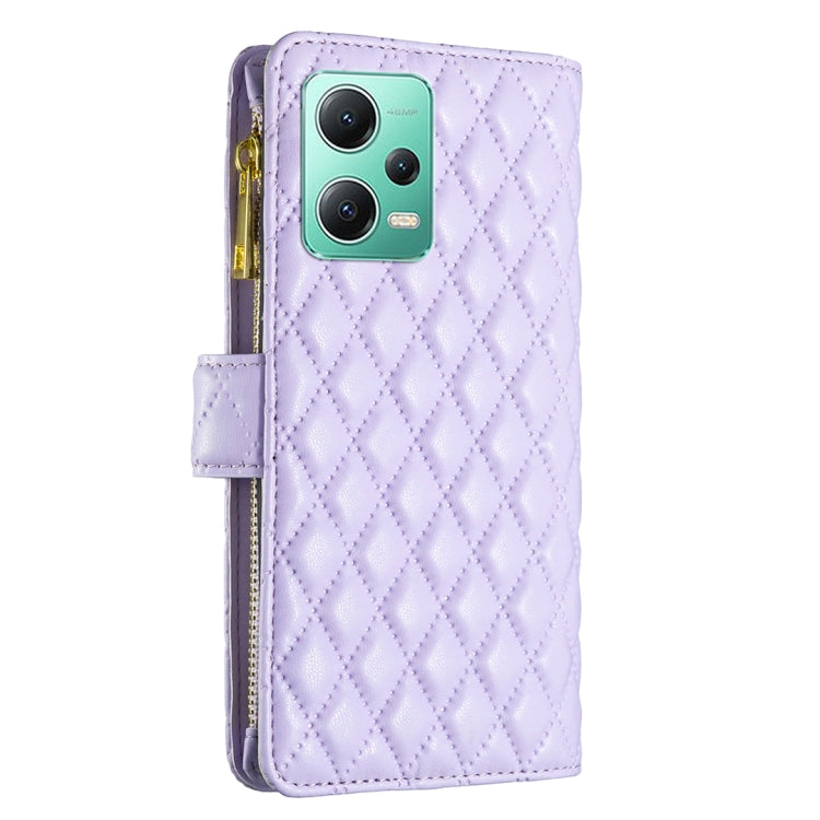 For Xiaomi Redmi Note 12 Global Diamond Lattice Zipper Wallet Leather Flip Phone Case