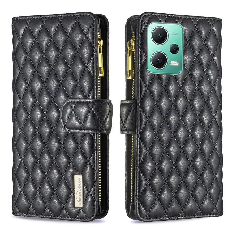 For Xiaomi Redmi Note 12 Global Diamond Lattice Zipper Wallet Leather Flip Phone Case