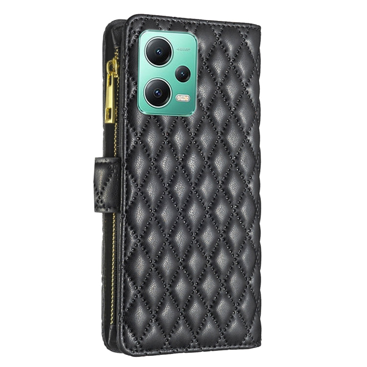 For Xiaomi Redmi Note 12 Global Diamond Lattice Zipper Wallet Leather Flip Phone Case