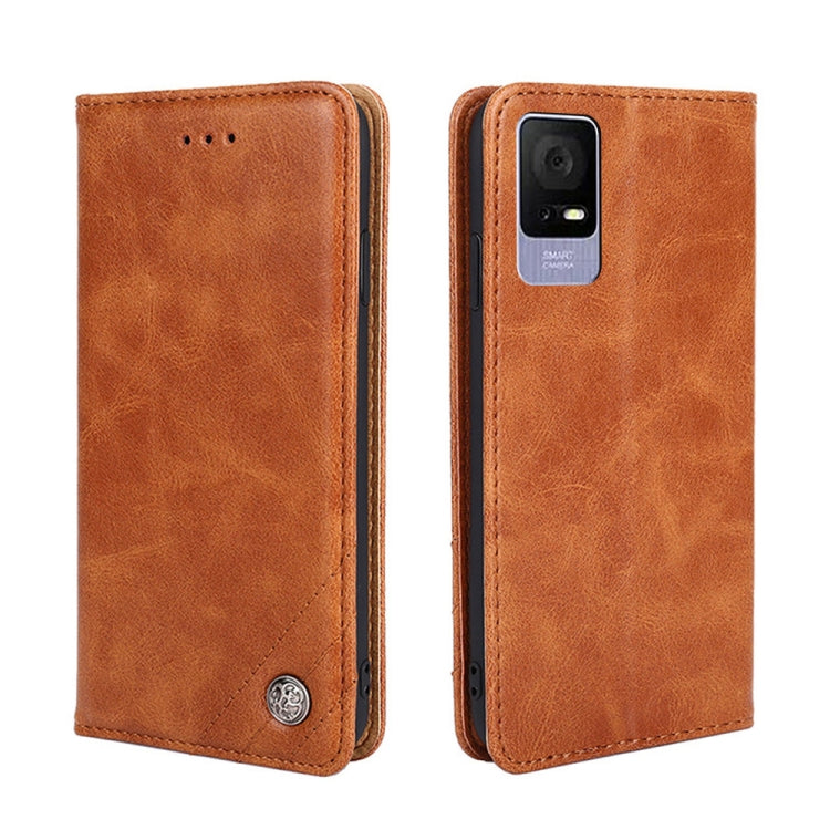 For TCL 405 / 406 / 408 Non-Magnetic Retro Texture Horizontal Flip Leather Case
