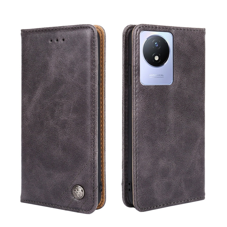 For vivo Y02 4G Non-Magnetic Retro Texture Horizontal Flip Leather Case