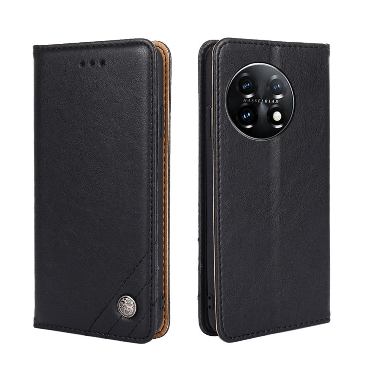 For OnePlus 11 Non-Magnetic Retro Texture Horizontal Flip Leather Case