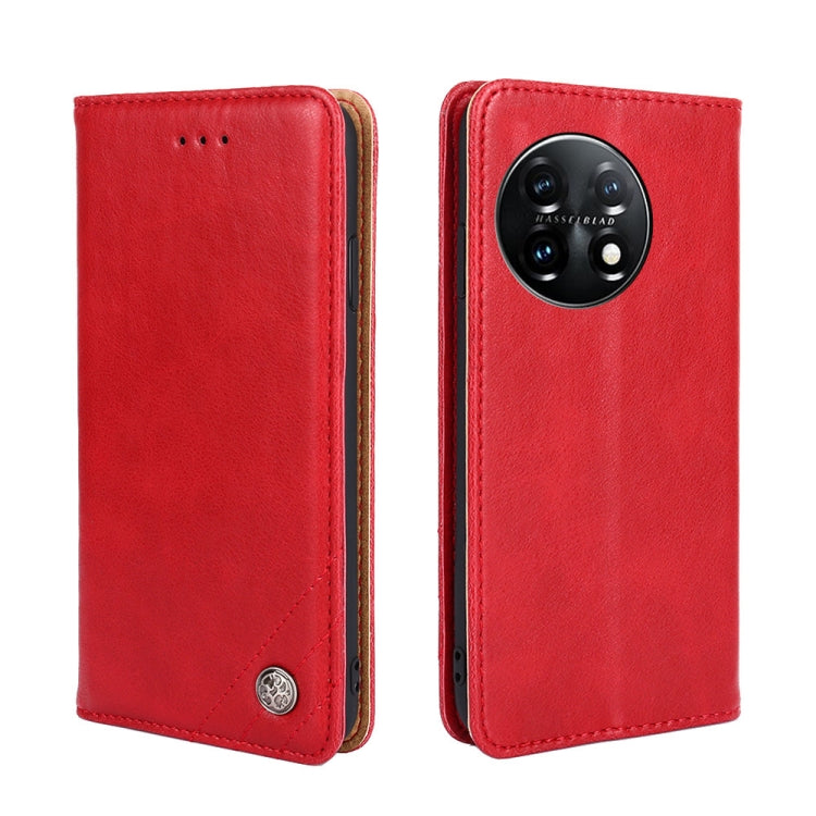 For OnePlus 11 Non-Magnetic Retro Texture Horizontal Flip Leather Case