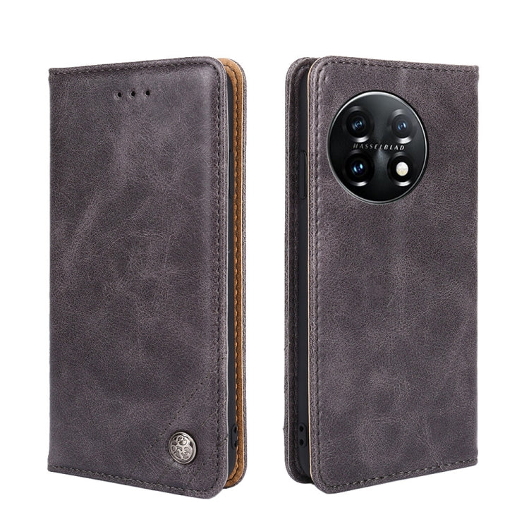 For OnePlus 11 Non-Magnetic Retro Texture Horizontal Flip Leather Case