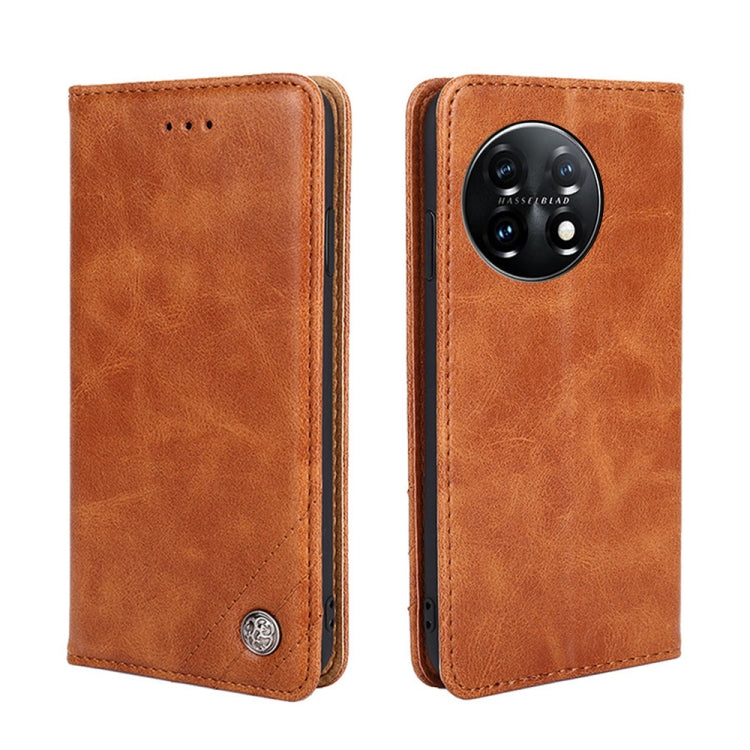 For OnePlus 11 Non-Magnetic Retro Texture Horizontal Flip Leather Case
