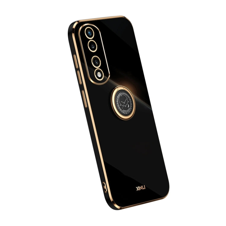 For Honor 80 Pro Flat XINLI Straight Edge 6D Electroplate TPU Phone Case with Ring Holder
