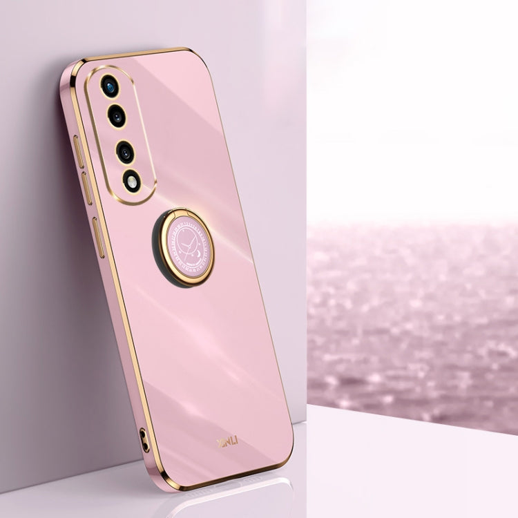 For Honor 80 Pro Flat XINLI Straight Edge 6D Electroplate TPU Phone Case with Ring Holder