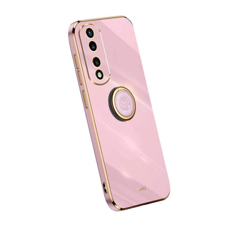 For Honor 80 Pro Flat XINLI Straight Edge 6D Electroplate TPU Phone Case with Ring Holder