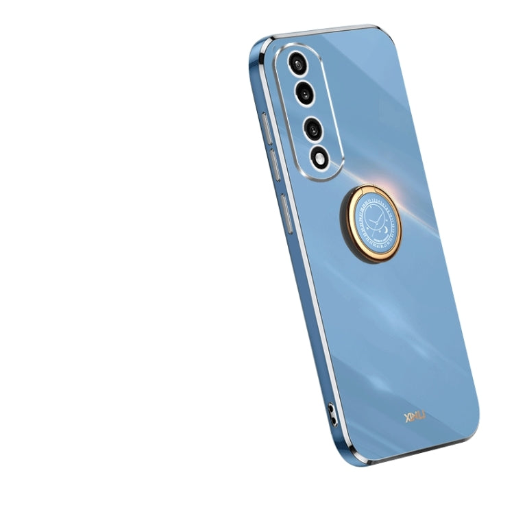 For Honor 80 Pro Flat XINLI Straight Edge 6D Electroplate TPU Phone Case with Ring Holder