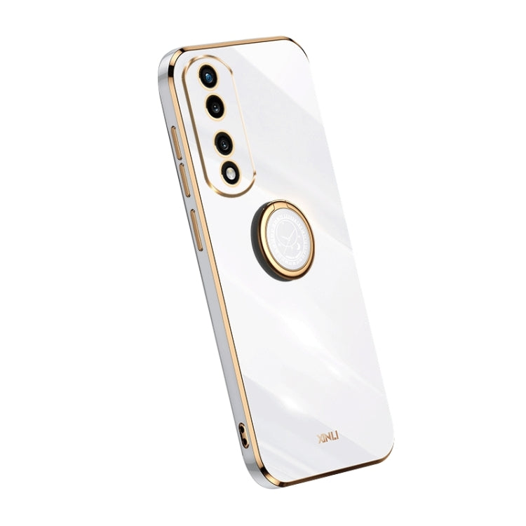 For Honor 80 Pro Flat XINLI Straight Edge 6D Electroplate TPU Phone Case with Ring Holder