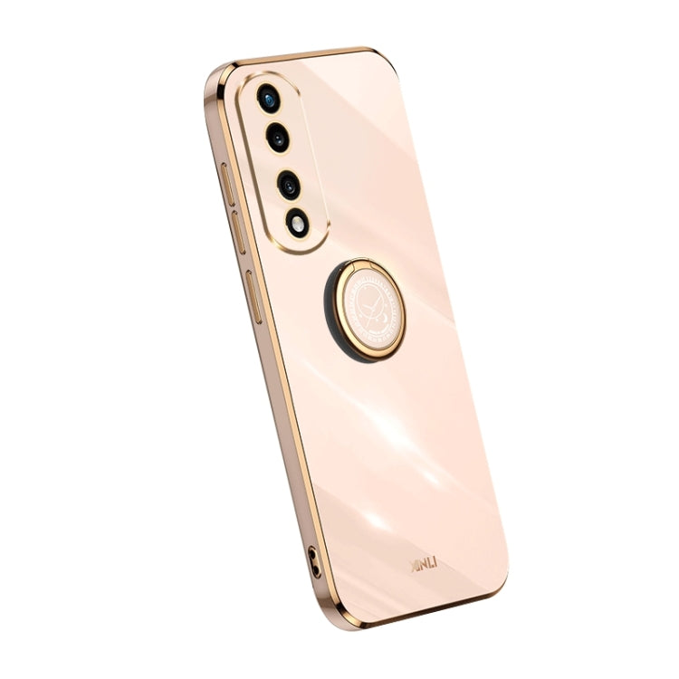 For Honor 80 Pro Flat XINLI Straight Edge 6D Electroplate TPU Phone Case with Ring Holder