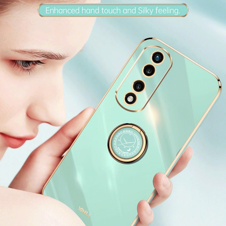 For Honor 80 Pro Flat XINLI Straight Edge 6D Electroplate TPU Phone Case with Ring Holder